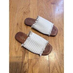 Sesto Meucci White Woven Leather Fringe Slip on Sandals Size 37